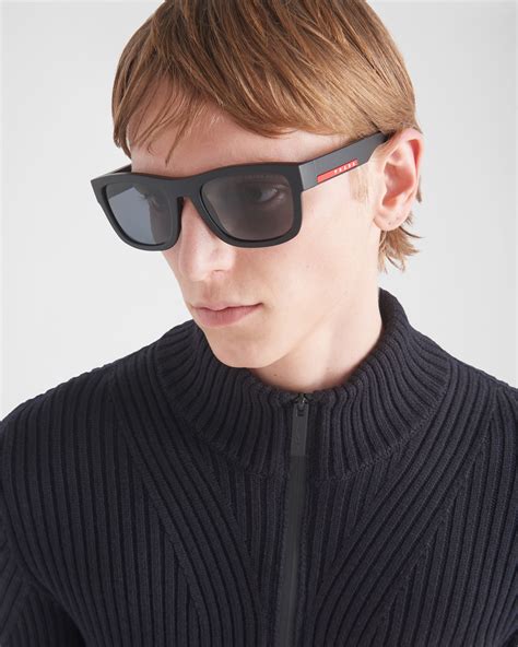 prada mens sunglasses black sport designer ps51gs|Black Textured Lenses Prada Linea Rossa Active Sunglasses.